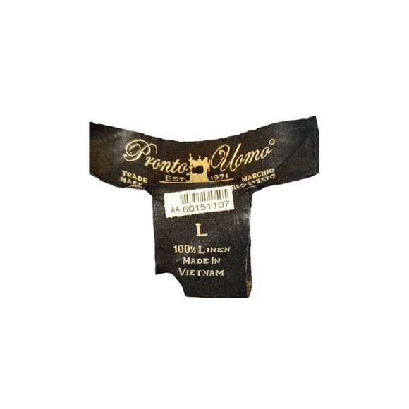 Pronto Uomo 100% Linen Short Sleeve  Button Down Shirt Blue Size L Designer - Picture 10 of 15